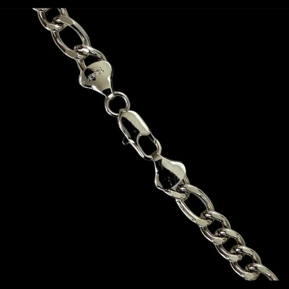 14K White Gold Plated Figaro Link Chain Necklace 8mm x 24 inches
